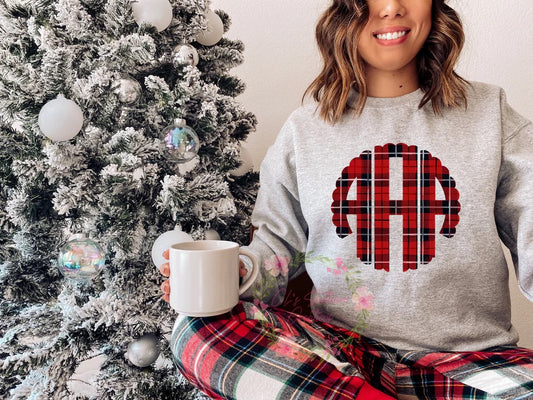 Plaid Monogramed Grey Sweatshirt